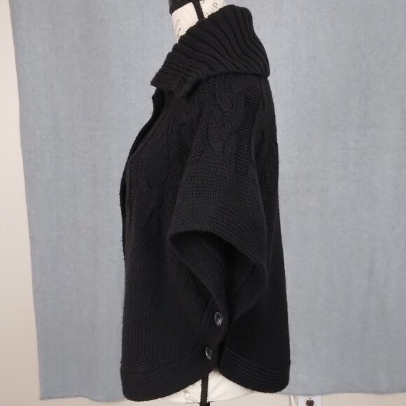 Old Navy | Wool Blend Button Side Poncho Sweater Black | Size SP - Picture 4 of 8
